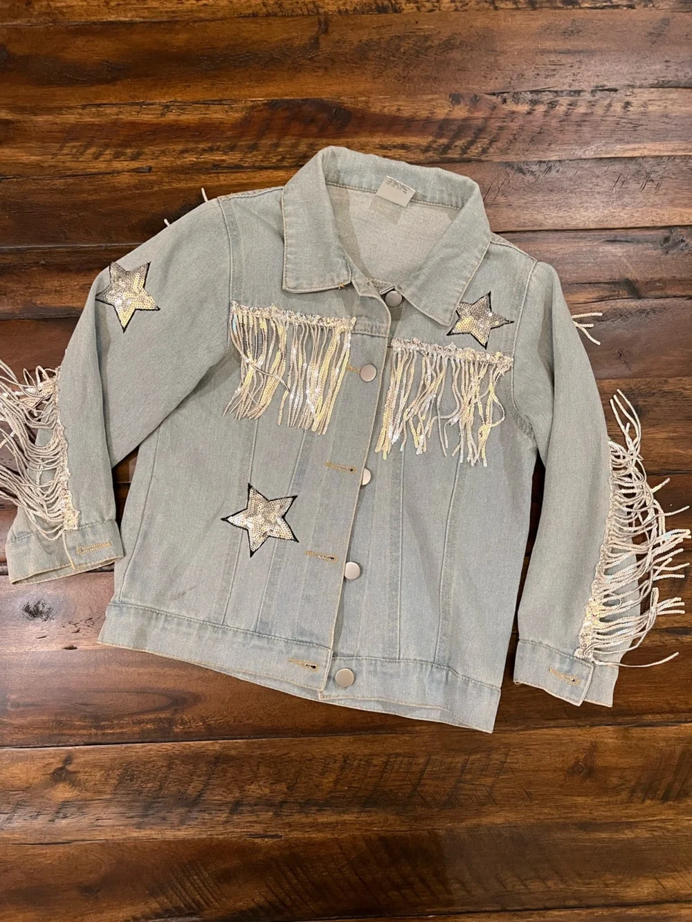 Girls' Fringe Denim Jacket - 'Lets Go Girls'